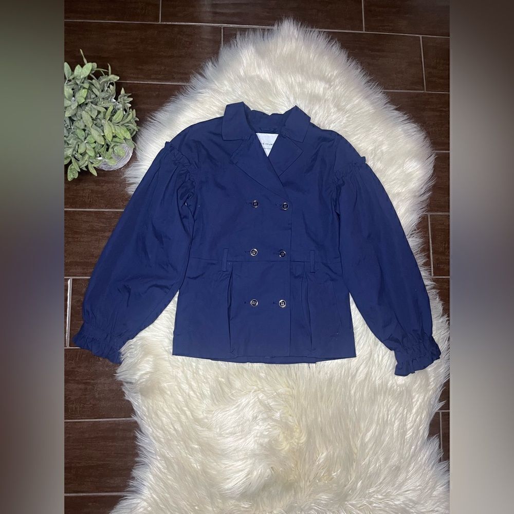 Janie and Jack navy blue ruffled trim trench coat sz med(10/12)